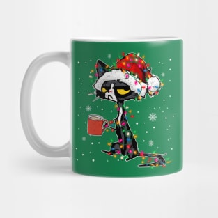 Black Cat christmas light funny Mug